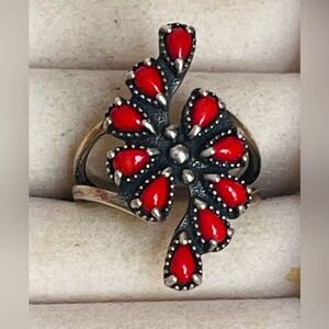 Carolyn Pollack Relios Sterling Silver Coral Cluster Ring Sz 10